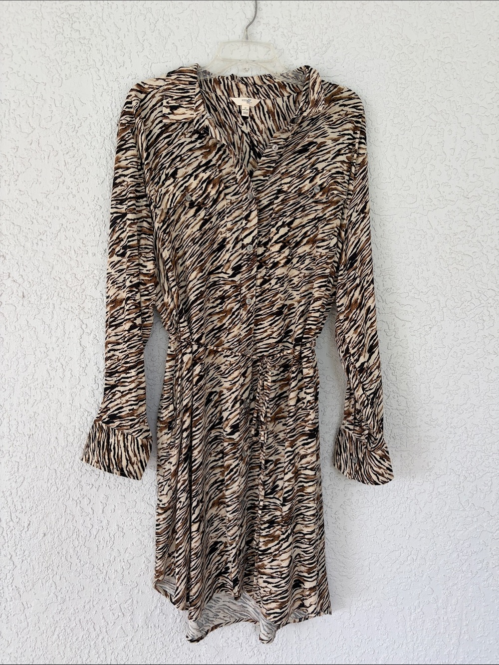 Terra & Sky Long Sleeve Animal-Print Shirt Dress with adjustable waist size 1X